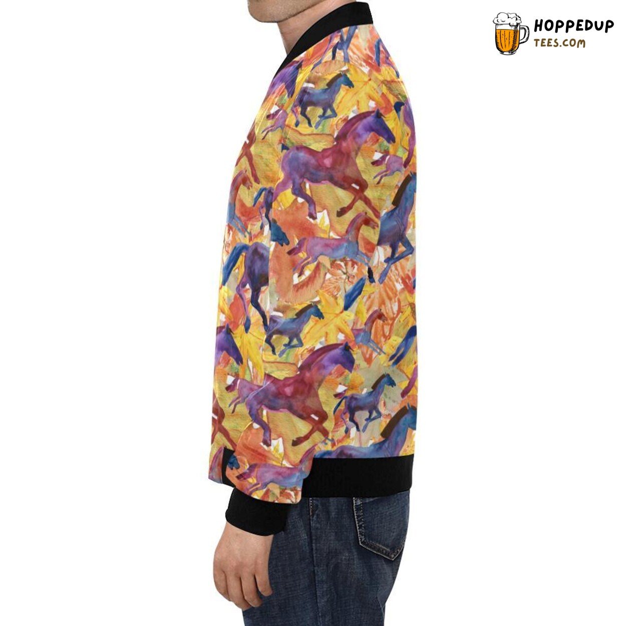 Unique Hand Drawn Horse Pattern Print Men’s Bomber Jacket Design