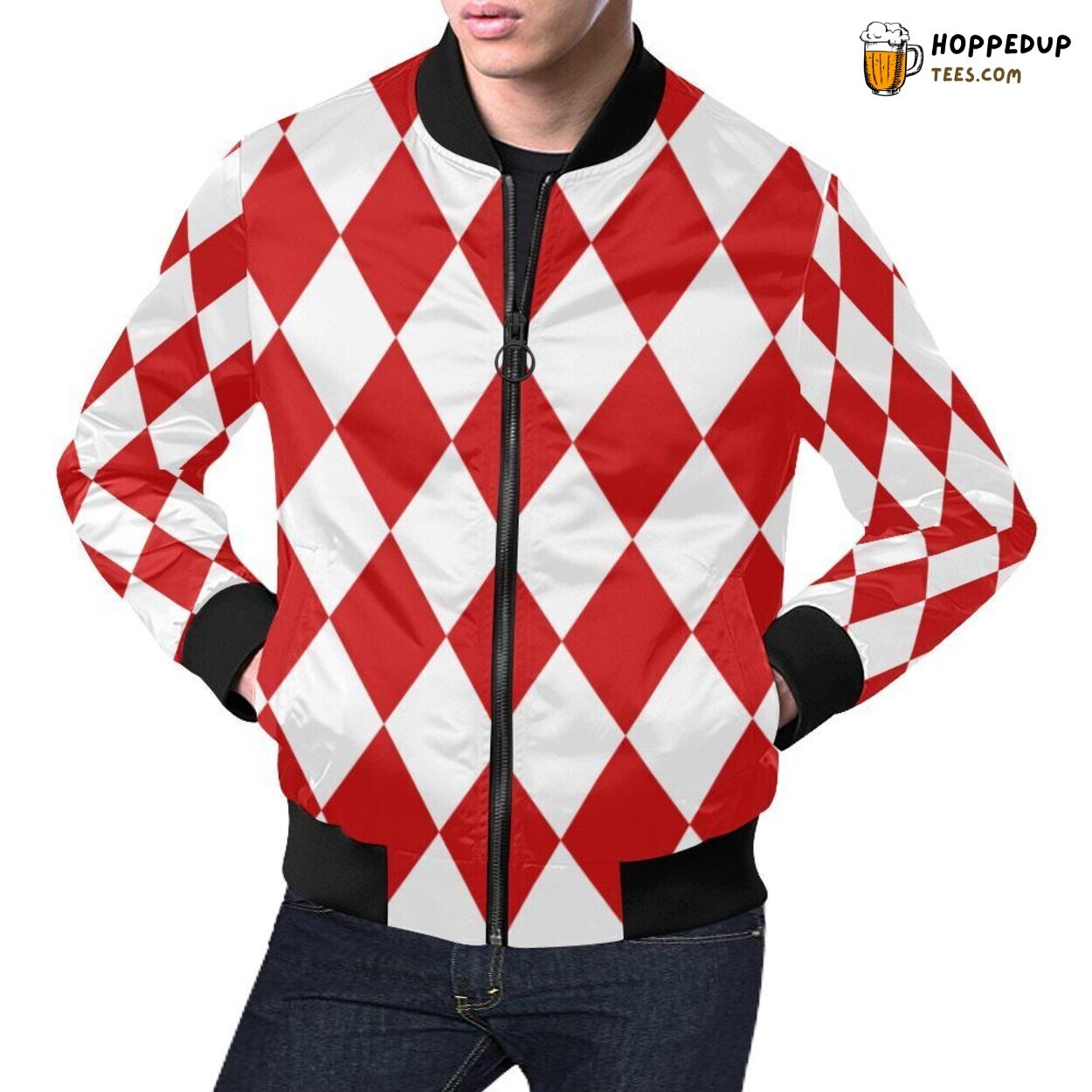 Unique Harlequin Pattern Printed Men’s Fashion Bomber Jacket