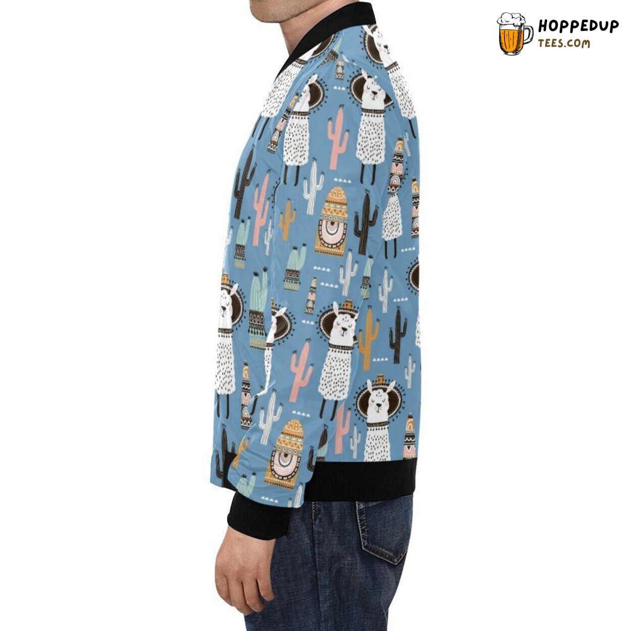 Unique Llama Cactus Pattern Print Design Men’s Bomber Jacket