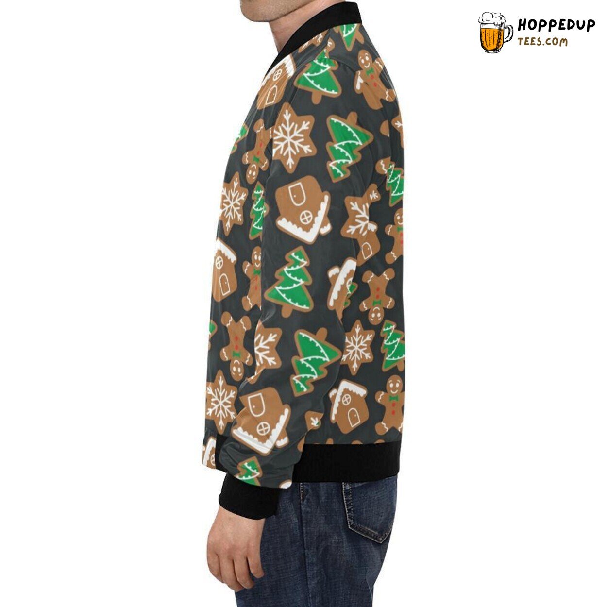 Unique Men’s Bomber Jacket with Christmas Gingerbread Man Pattern Print