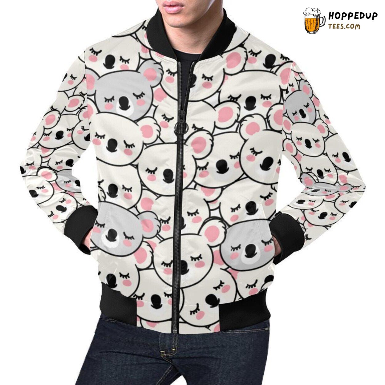 Unique Men’s Bomber Jacket with Koala Print Pattern Aesthetic
