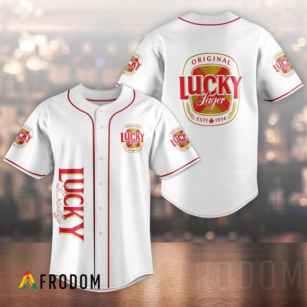 Unisex Baseball Jersey White Lucky Lager Beer HU