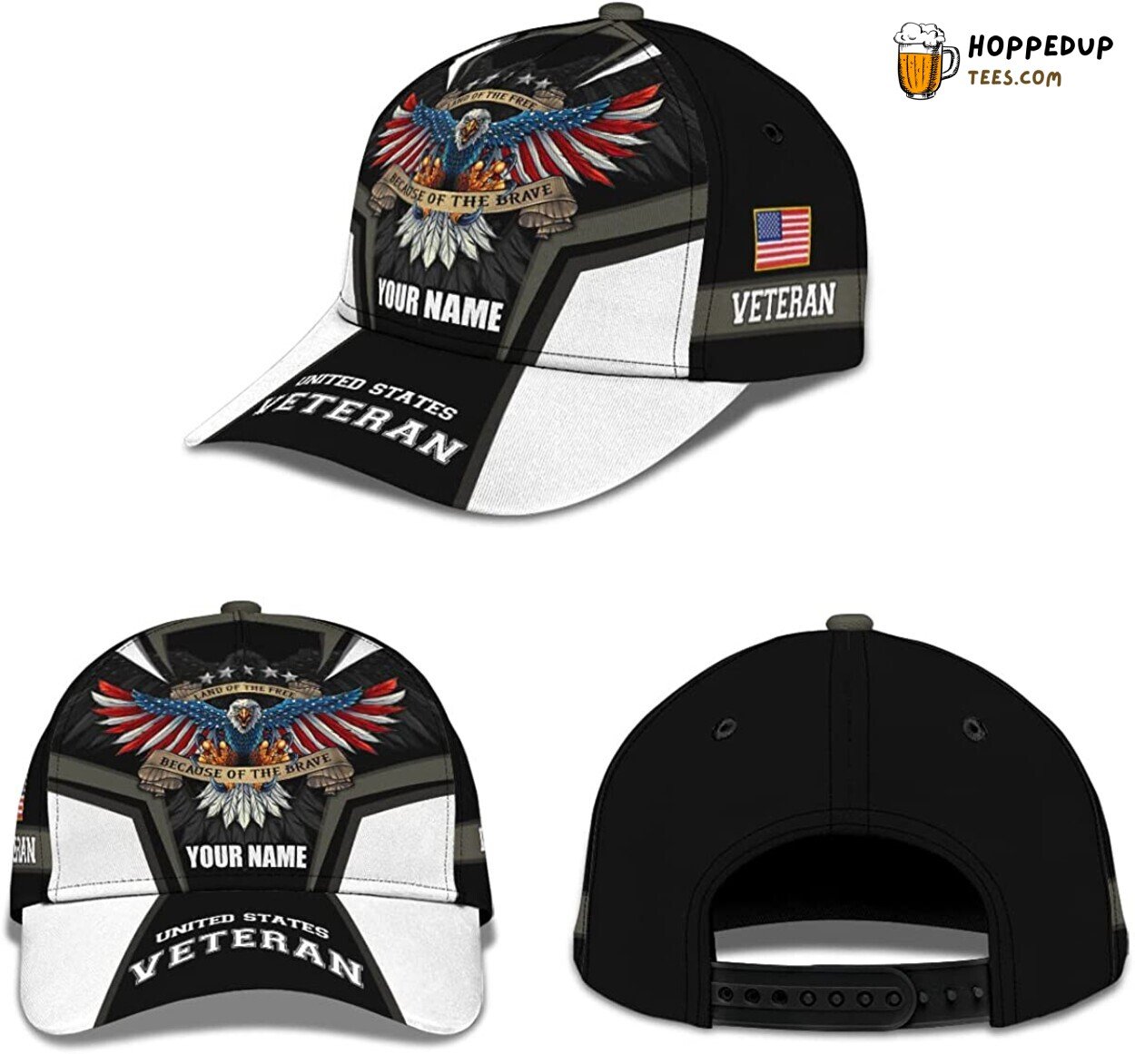 United States Veteran Land of The Free Brave 3D Hat Eagle Design