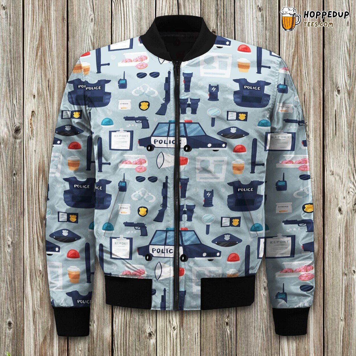 Uphold the Law Pattern Police Winter Bomber Jacket Design Statement