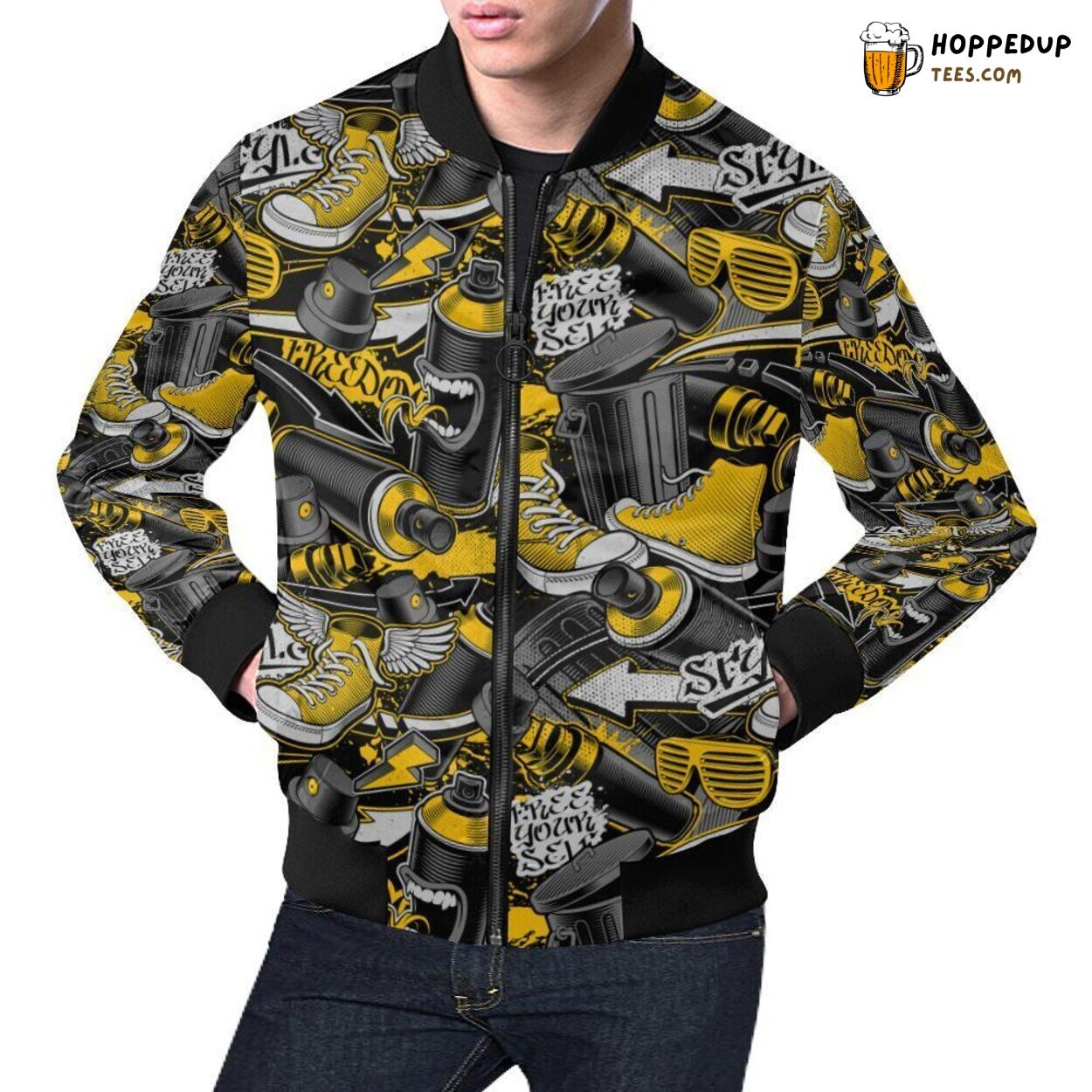 Urban Style Graffiti Spray Print Pattern Men’s Bomber Jacket Collection Urban Style Graffiti Spray Print Pattern Men’s Bomber Jacket Collection