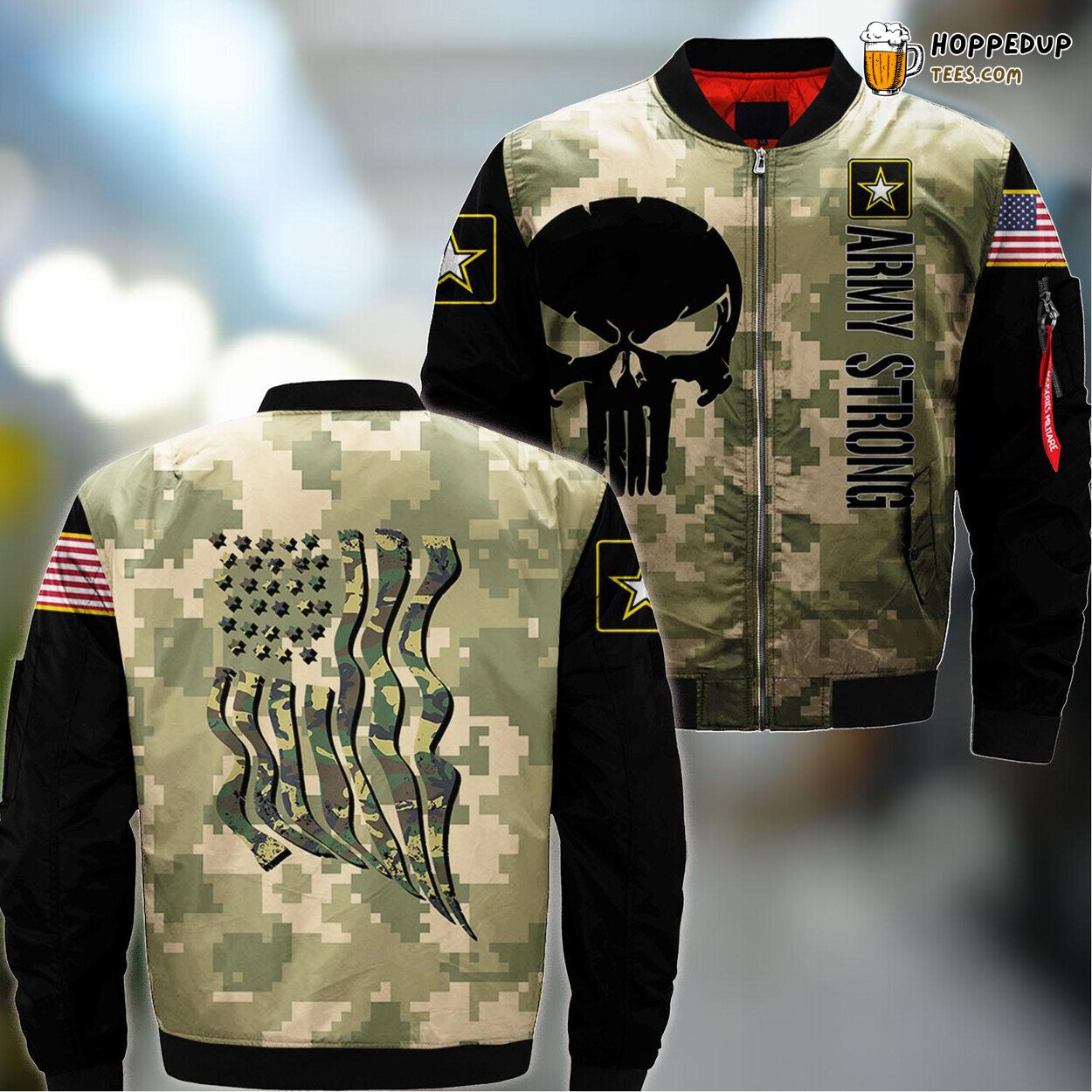 US Army Camouflage Flag Classic Print Gift Presentation Bomber Jacket
