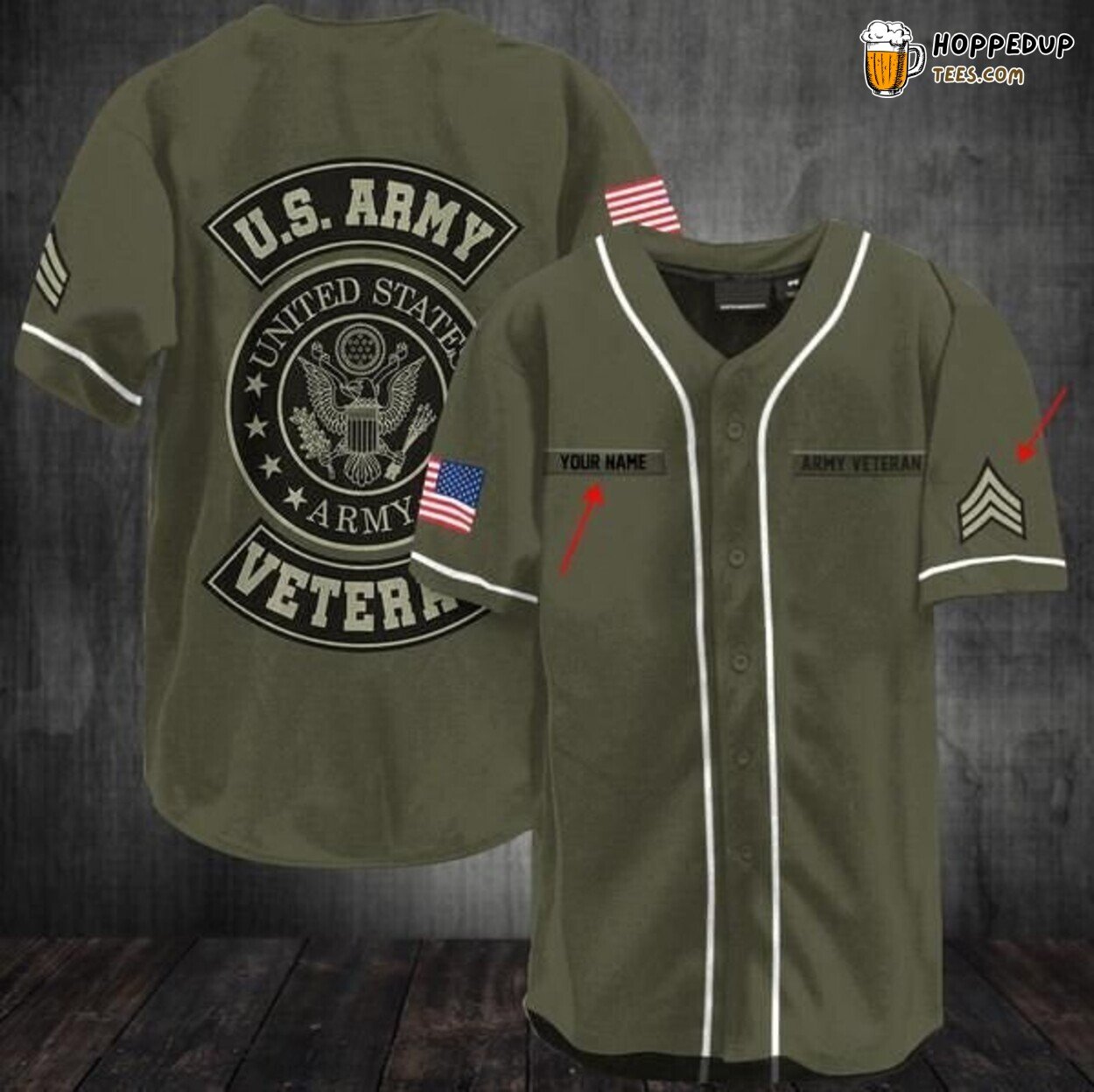 US Army Veteran Personalized Vintage Patriotic Baseball Jersey