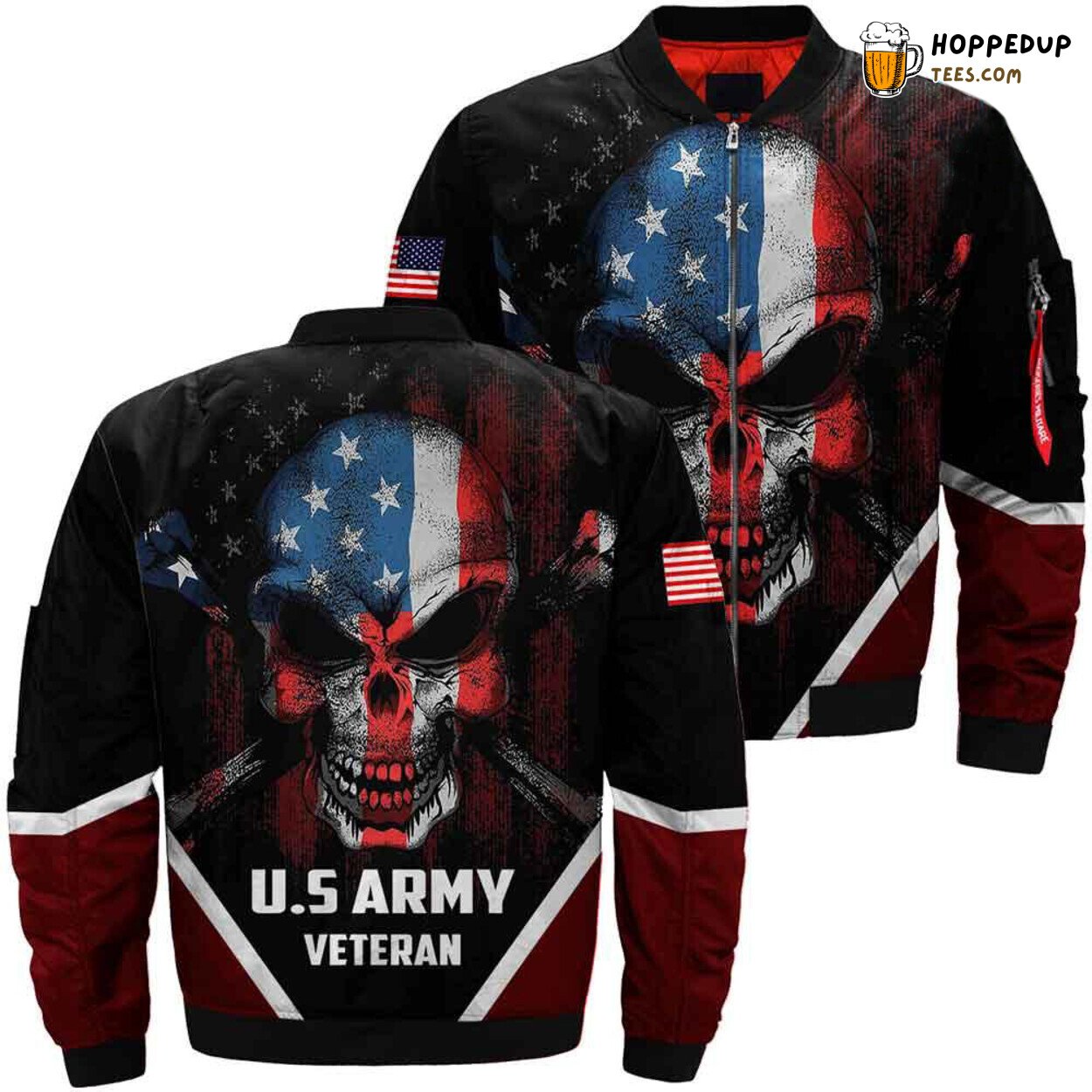US Army Veteran Skull Design Bomber Jacket Veterans Tribute