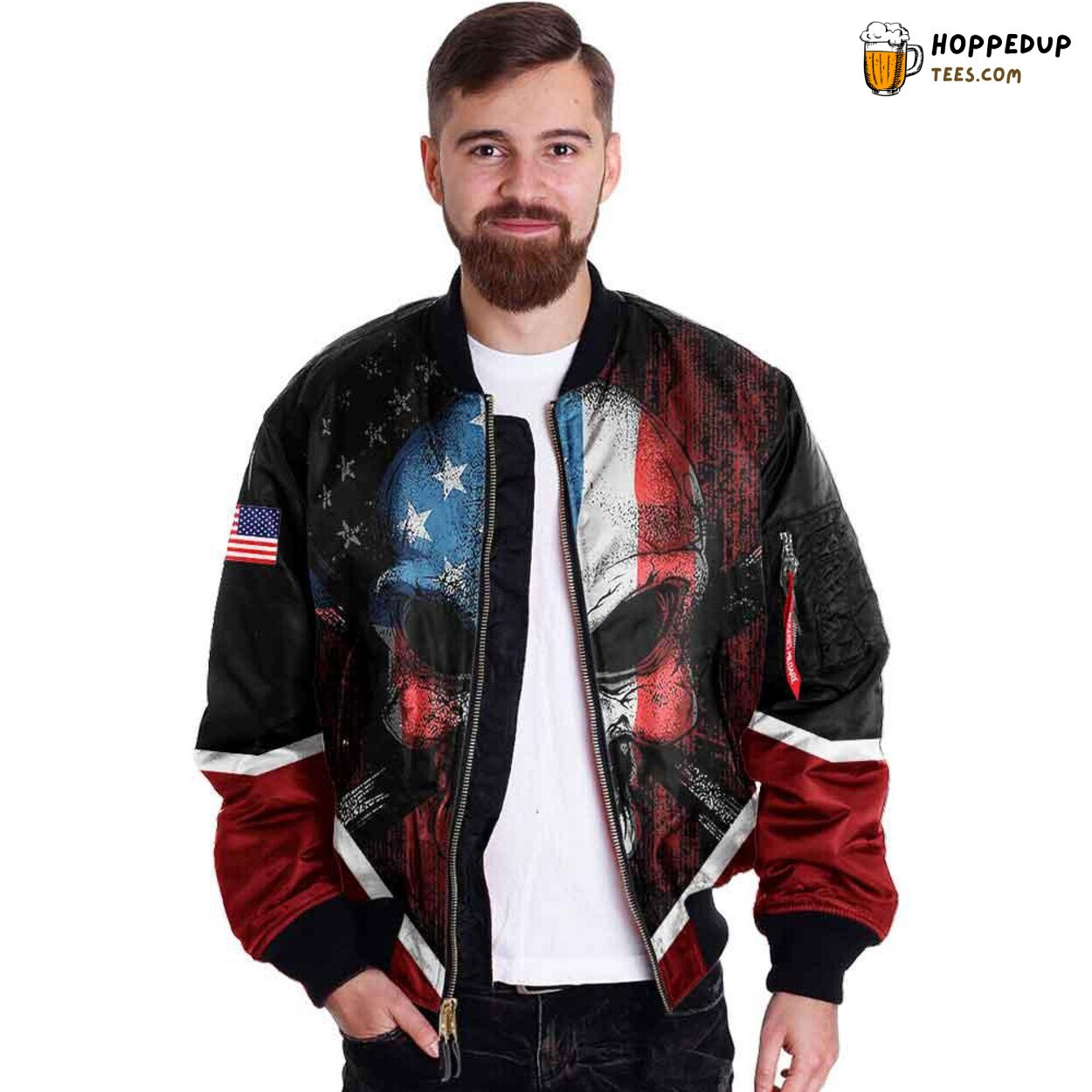 US Army Veteran Skull Design Bomber Jacket Veterans Tribute