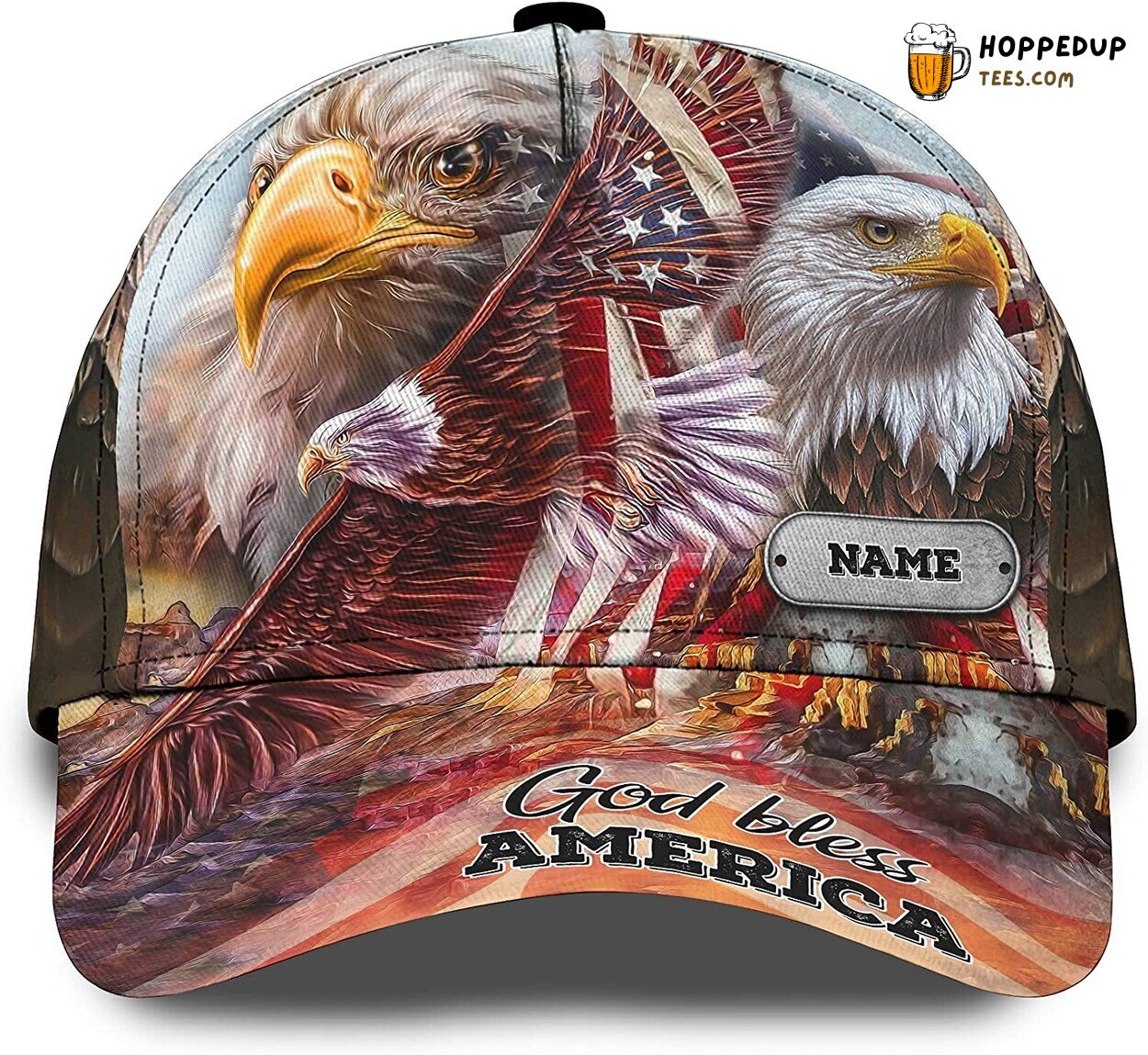 US Bald Eagle God Bless America 3D Personalized Patriotic Cap