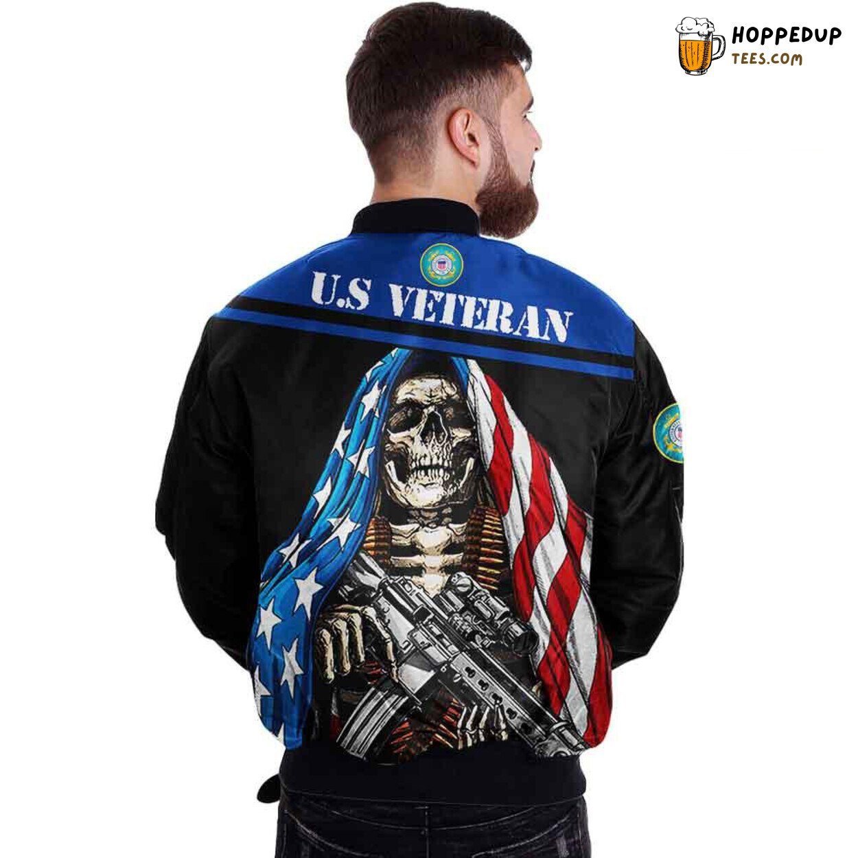 US Coast Guard 3D Skull Flag Bomber Jacket Veterans Soldier