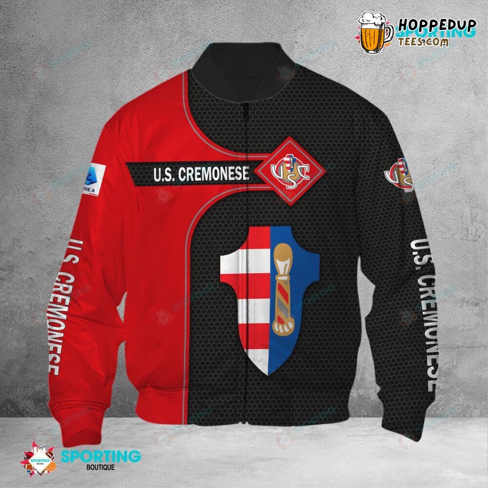 US Cremonese Black Red Football Enthusiast Bomber Jacket Trim
