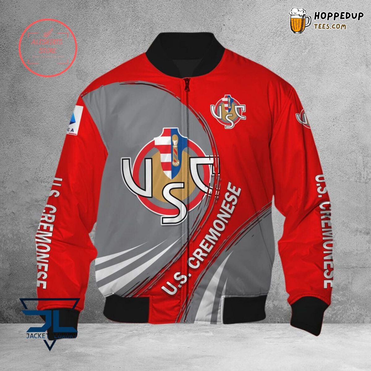 US Cremonese Grey Red Stylish Football Bomber Jacket Exclusive