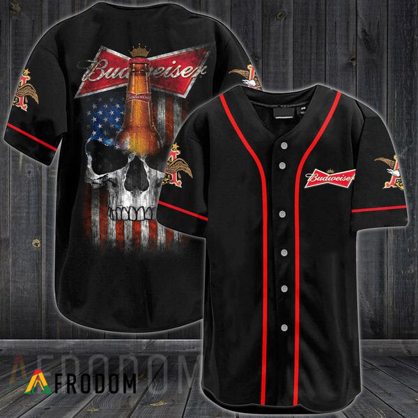 Us Flag Black Skull Budweiser Baseball Jersey HU