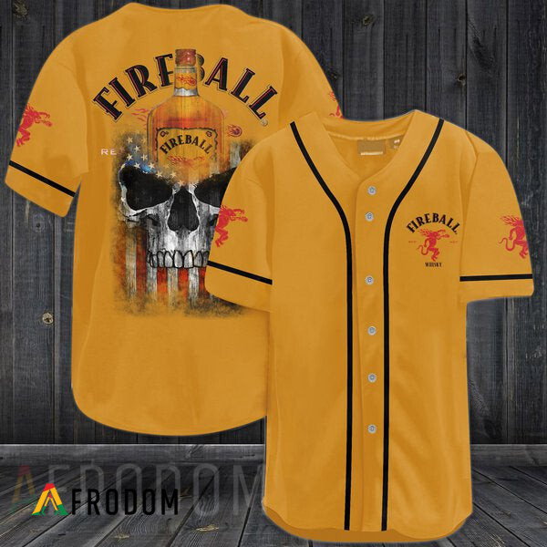 Us Flag Black Skull Fireball Cinnamon Whisky Baseball Jersey HU