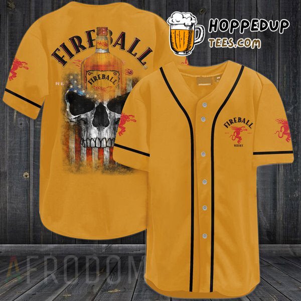 US Flag Fireball Cinnamon Whisky Black Skull Baseball Jersey Design Look
