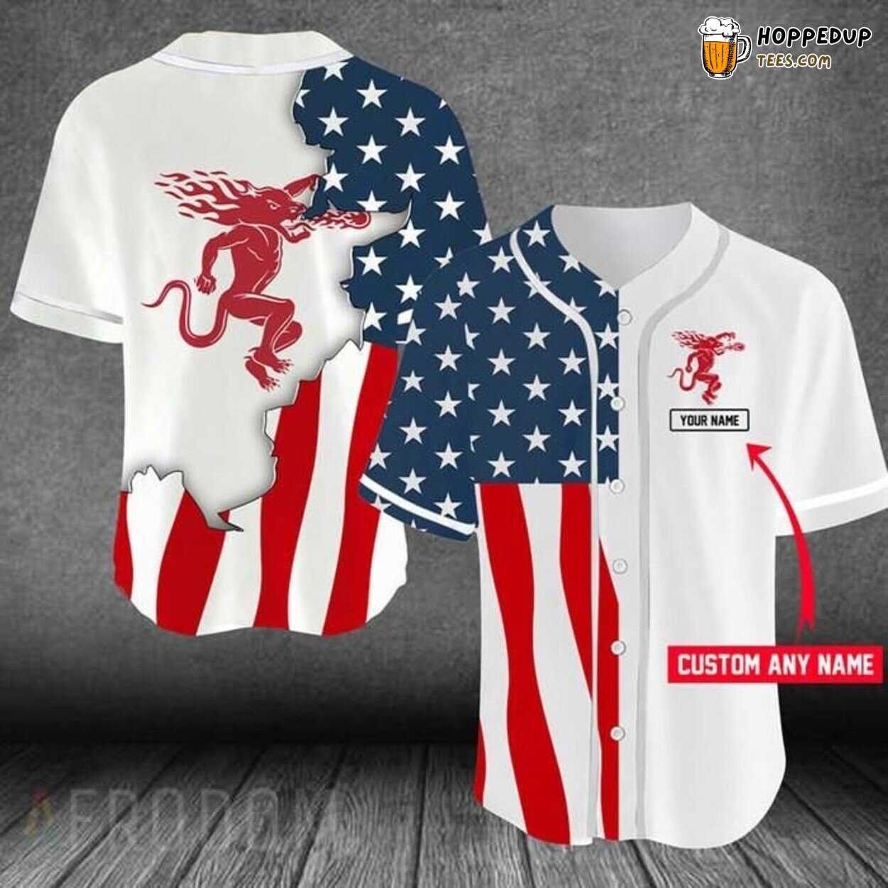 US Flag Fireball Personalized Baseball Jersey Patriotic Alcoholic Wear