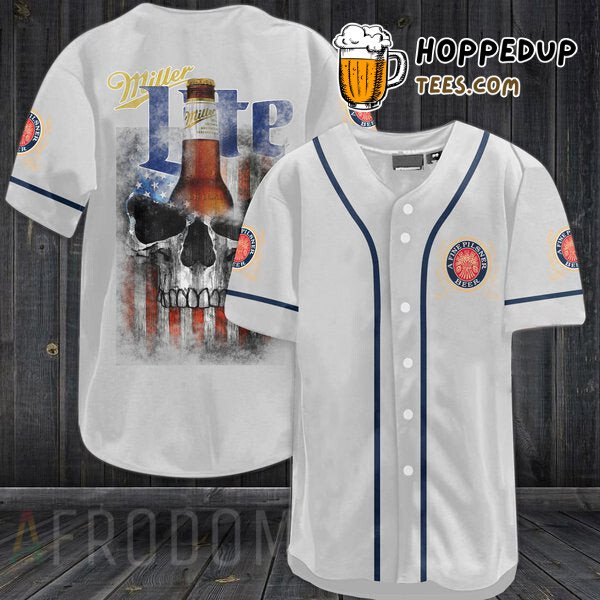 US Flag Miller Lite Black Skull Baseball Jersey Distinctive Design Edition