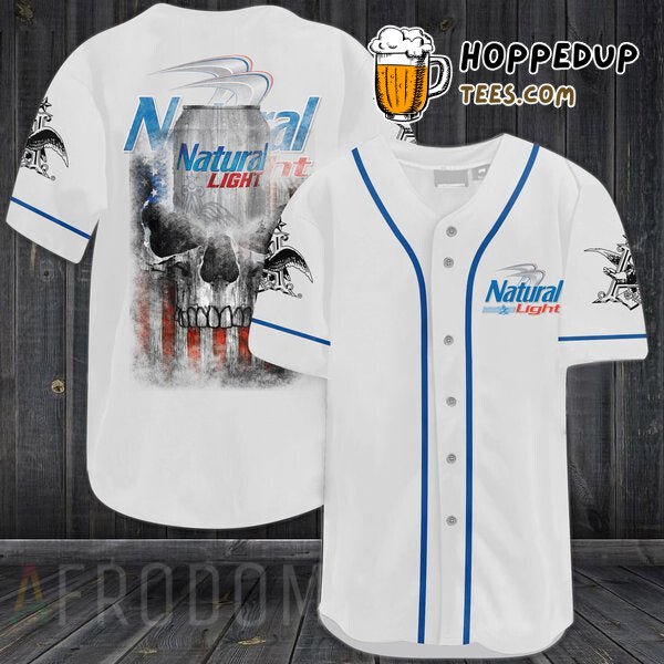 US Flag Natural Light Black Skull Baseball Jersey Distinctive Design Look