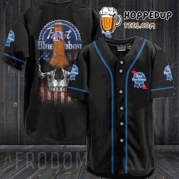 US Flag Pabst Blue Ribbon Black Skull Baseball Jersey Unique Design Look