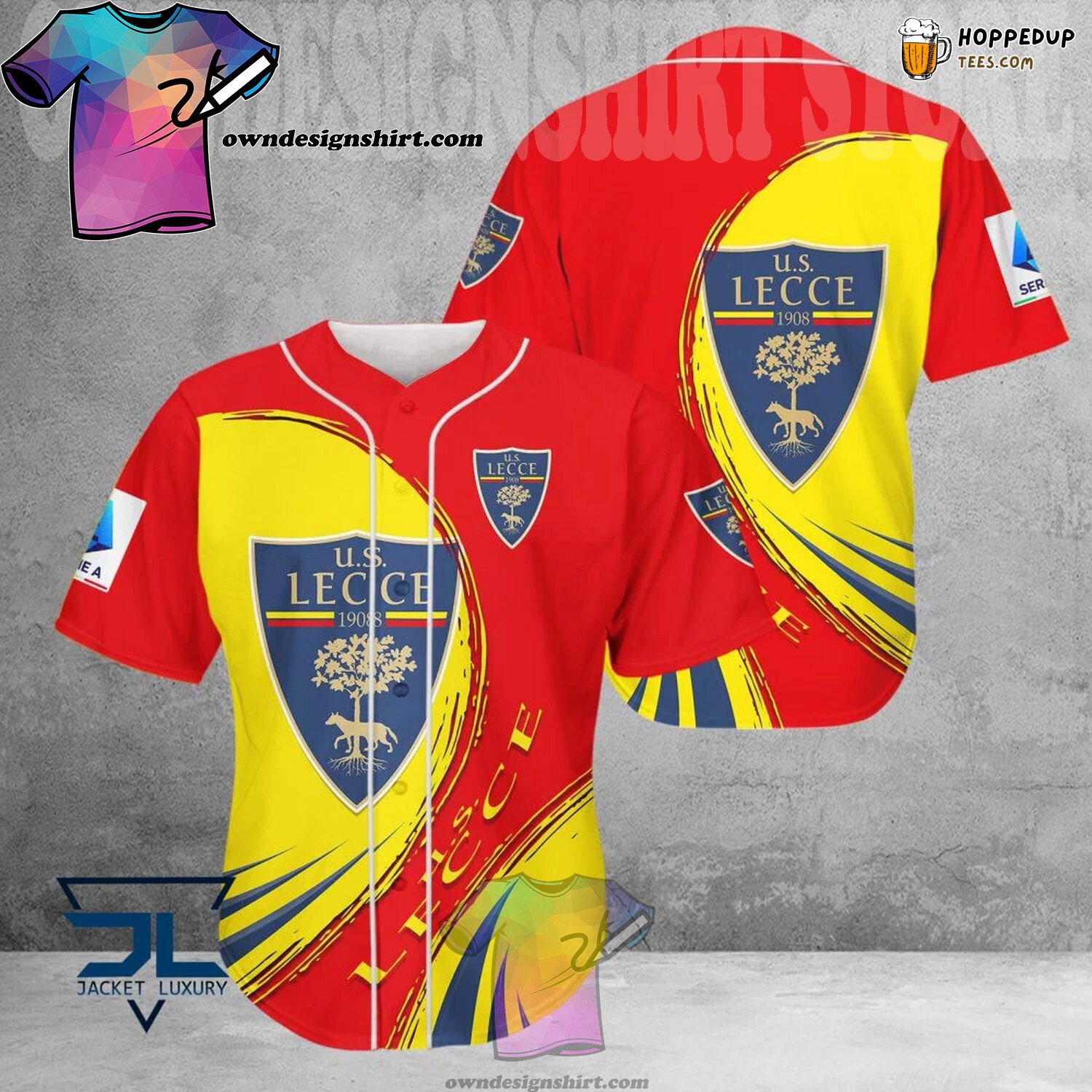 US Lecce Red Yellow Stripe Unisex Baseball Jersey Team Colors