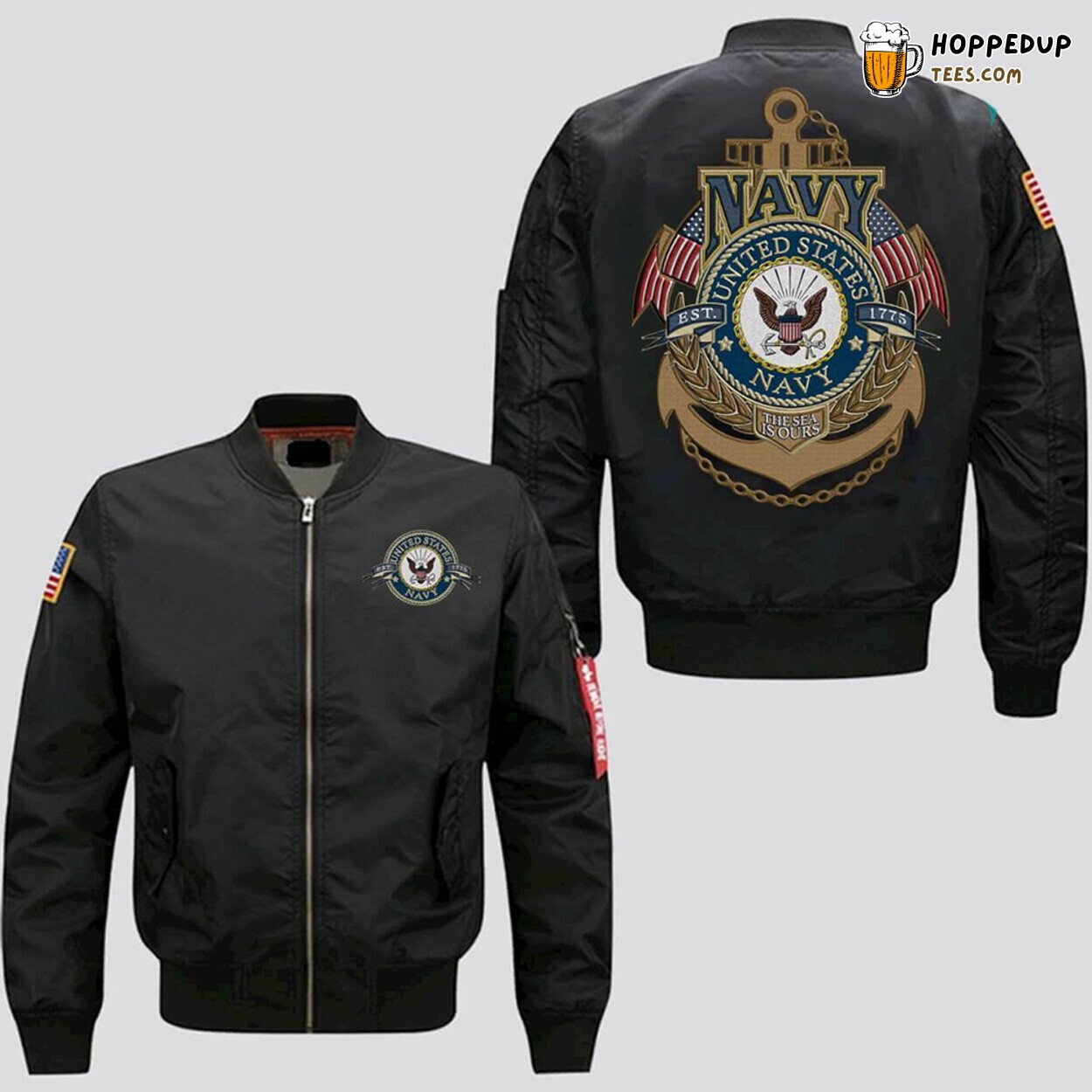 US Navy Est 1775 Sea Mastery Embroidered Bomber Jacket