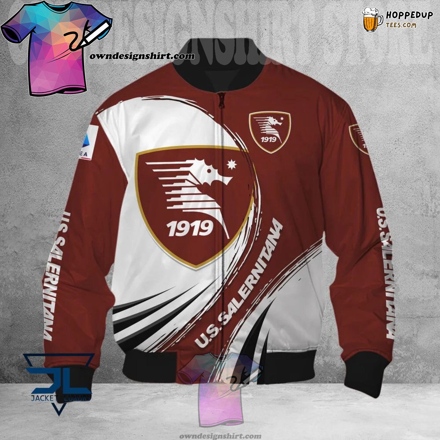 US Salernitana Unique White Brown Football Bomber Jacket Design