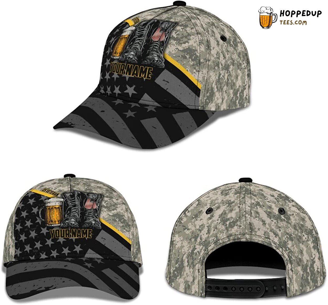 US Veteran Hat Father Grandpa American Flag Beer Camouflage Snapback