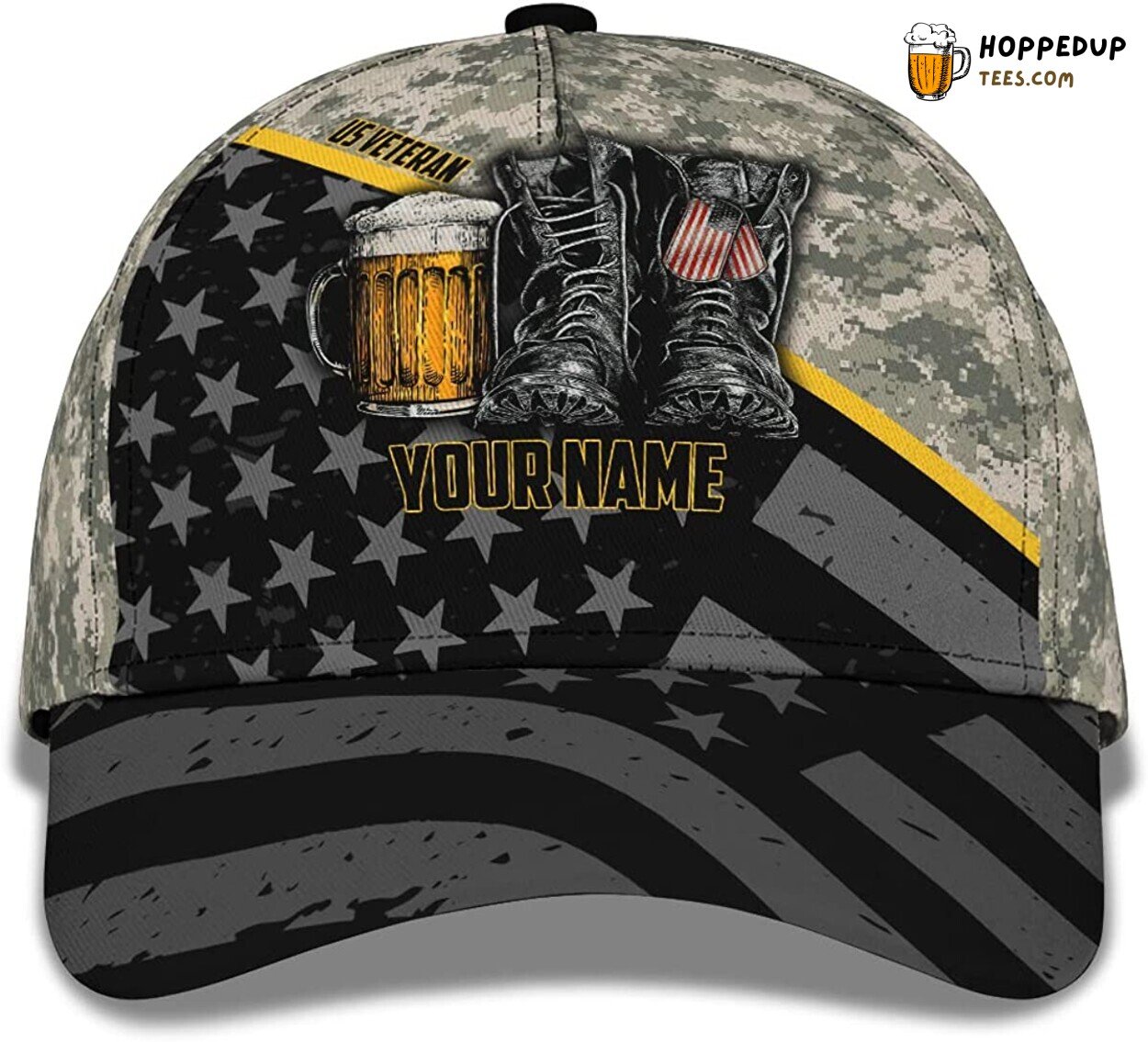 US Veteran Hat Father Grandpa American Flag Beer Camouflage Snapback
