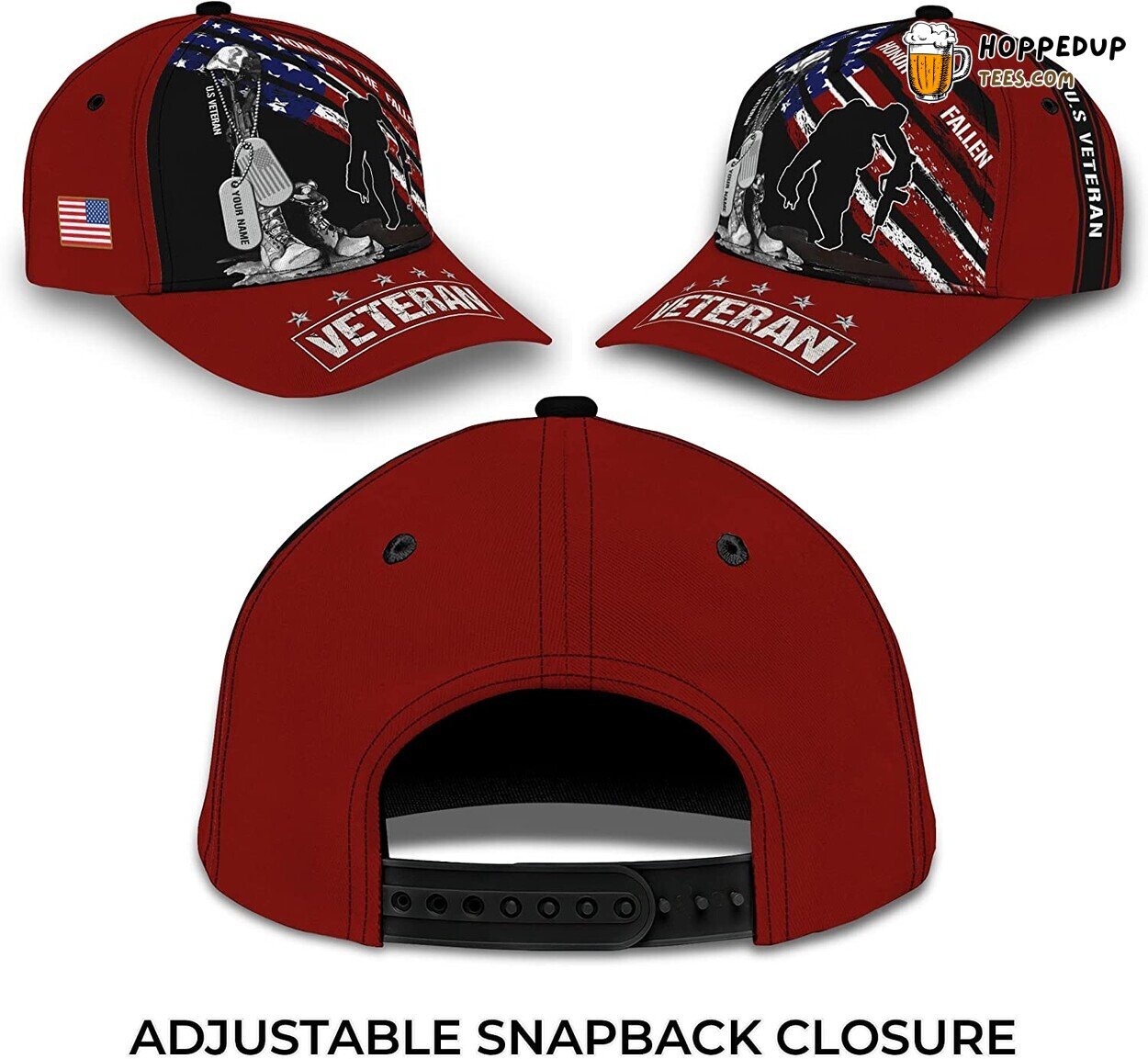 US Veteran Honor The Fallen 3D Snapback Cap Soldiers Boots Military Gift