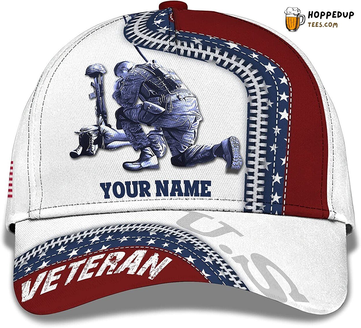 US Veteran Kneeling Soldier 3D Patriotic Hat Personalized Design