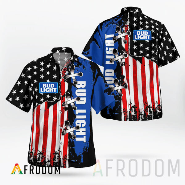USA Flag Bud Light Hawaii Button Shirt HU