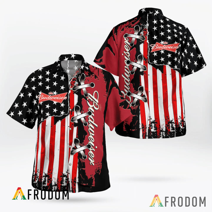 USA Flag Budweiser Button Shirt Classic HU