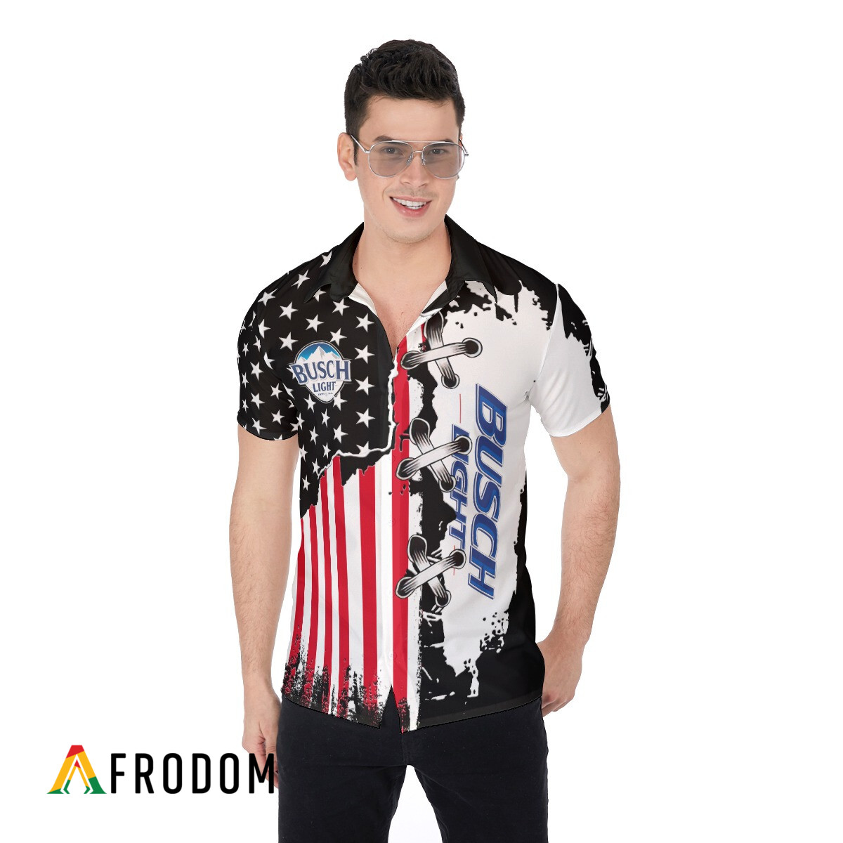 USA Flag Busch Light Hawaii Button Shirt HU