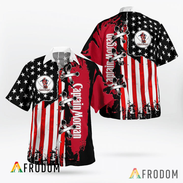 USA Flag Captain Morgan Hawaii Button Shirt HU