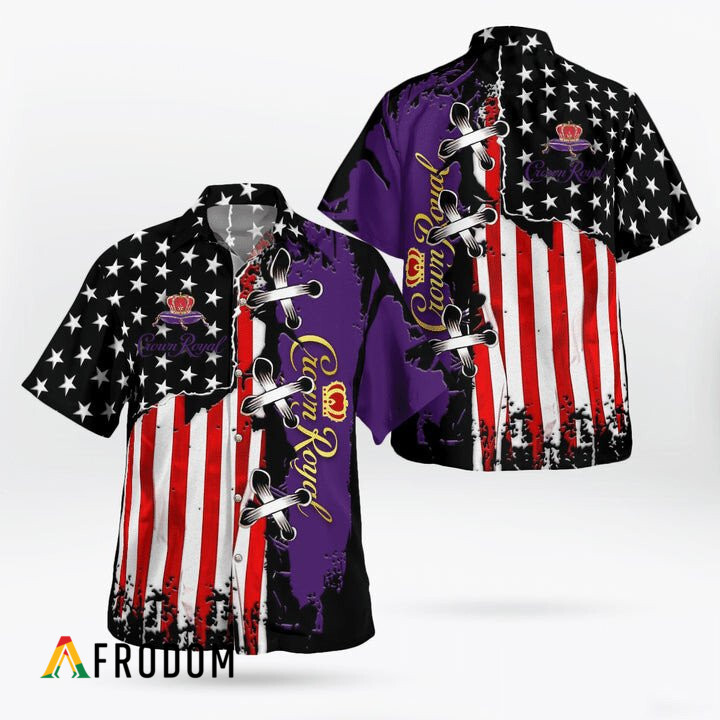 USA Flag Crown Royal Hawaii Button Shirt HU