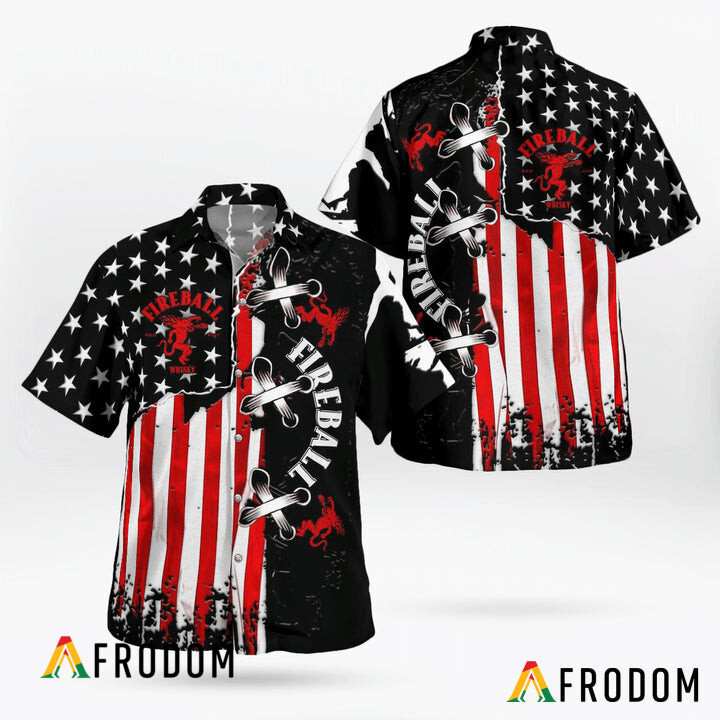 USA Flag Fireball Hawaii Button Shirt HU