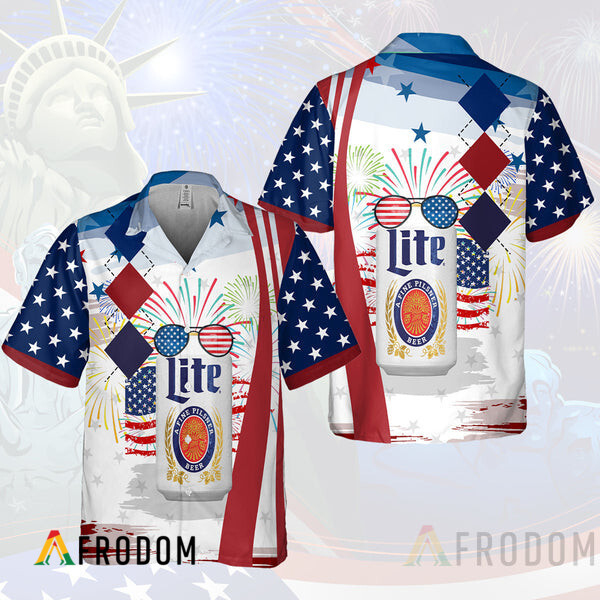 USA Flag Fireworks Independence Day Miller Lite Hawaii Shirt HU