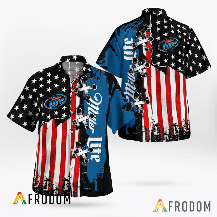 USA Flag Miller Lite Button Shirt Classic HU