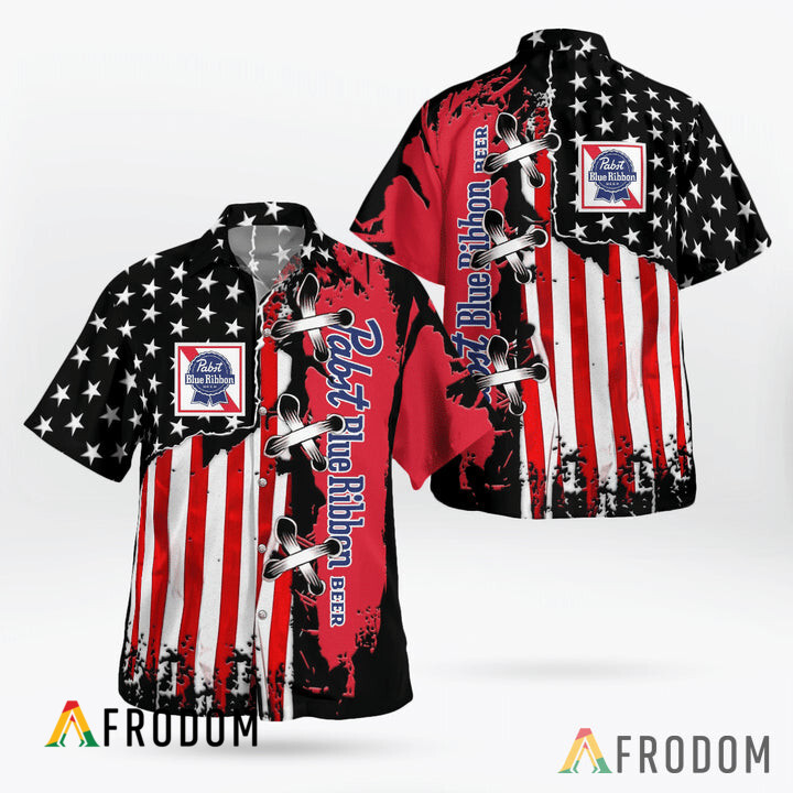 USA Flag Pabst Blue Ribbon Button Shirt Classic HU
