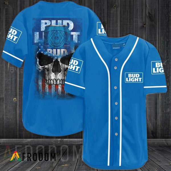USA Flag Skull Bud Light Baseball Jersey Black HU