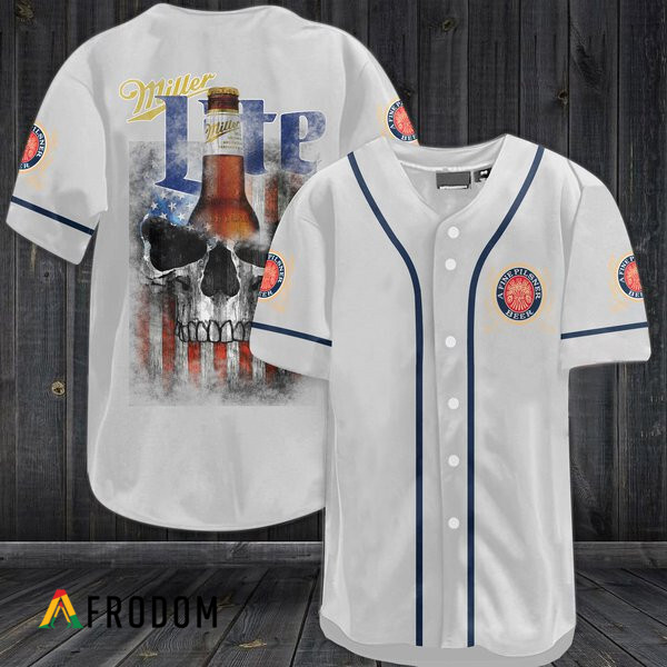 USA Flag Skull Miller Lite Baseball Jersey Black HU