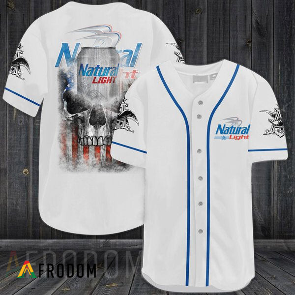 USA Flag Skull Natural Light Baseball Jersey Black HU