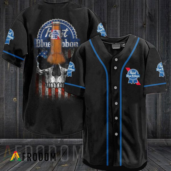 USA Flag Skull Pabst Blue Ribbon Baseball Jersey HU