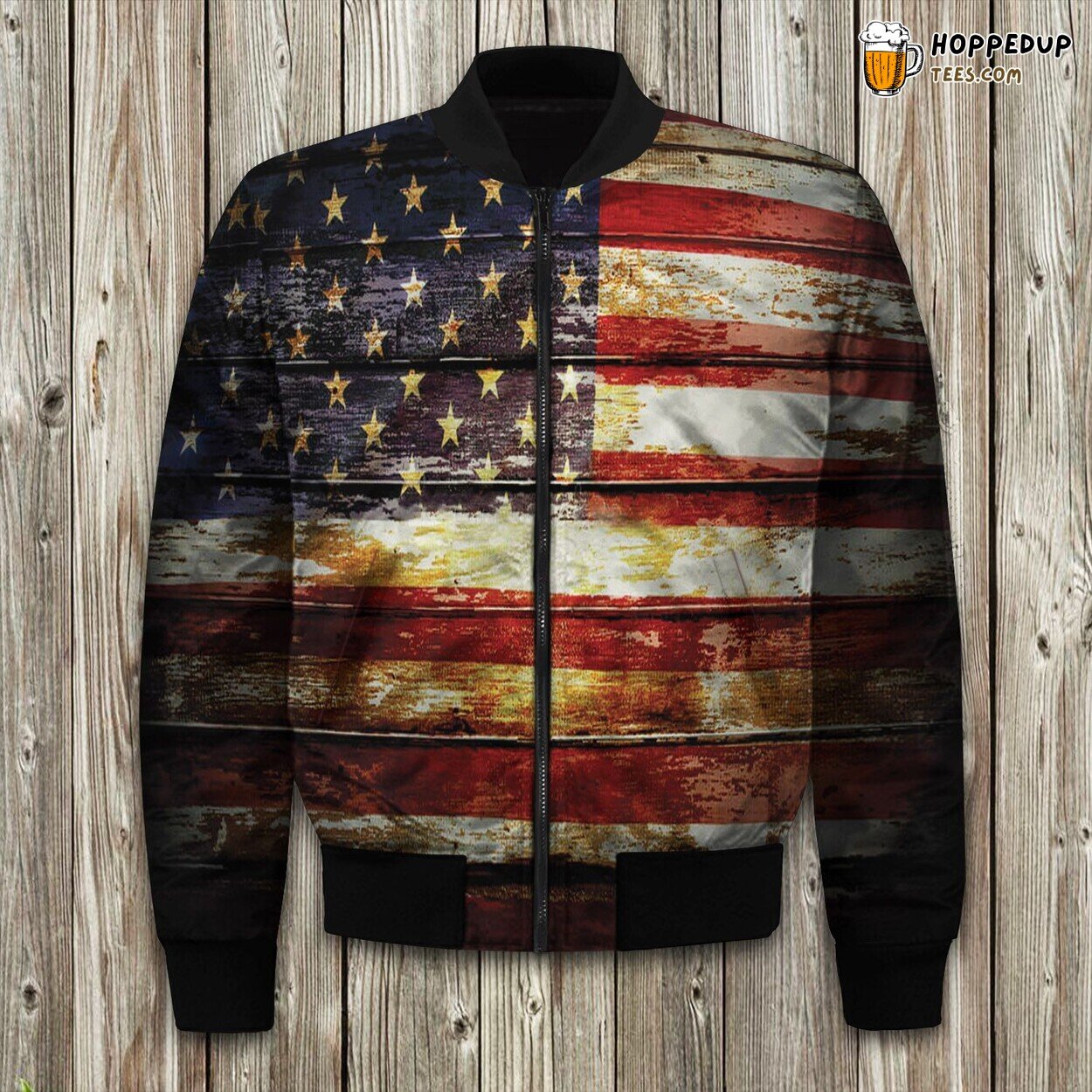 USA Flag Themed Winter Bomber Jacket Tailored Unique Elegance Design