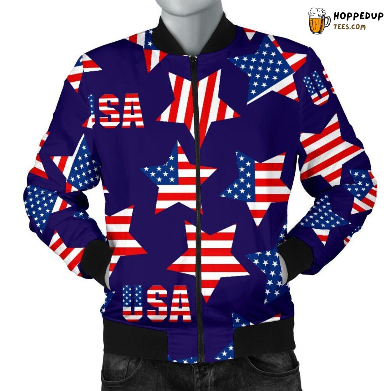 USA Patriot Tribute Men’s Bomber Jacket Unique Pattern Design Display