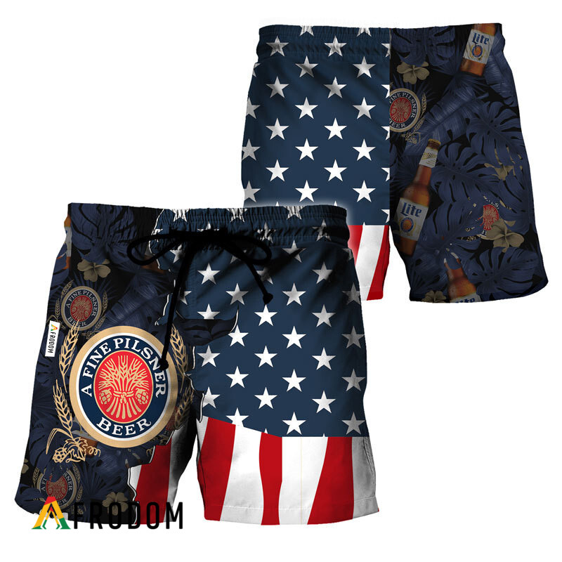 USA Tropical Flag Miller Lite Hawaiian Shorts HU