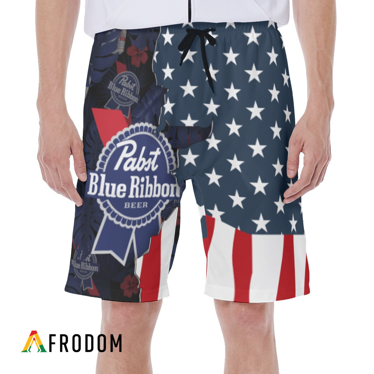 USA Tropical Flag Pabst Blue Ribbon Hawaiian Shorts PBR Swim Trunks HU