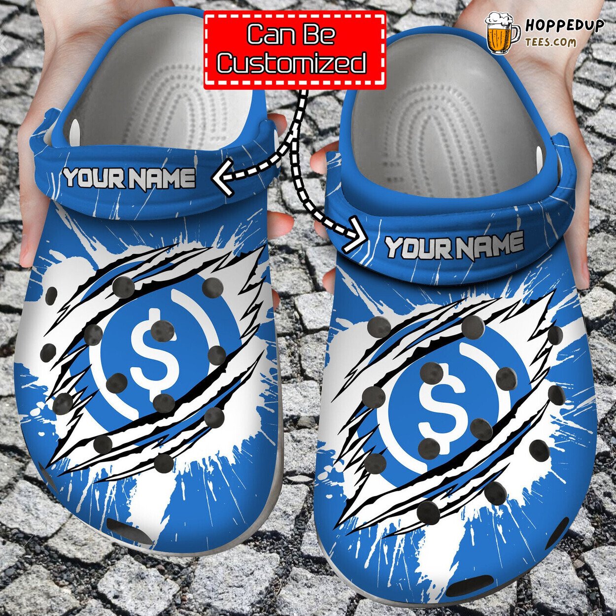 USDC Coin Personalized Ripped Through Crypto Themed Clog Shoes