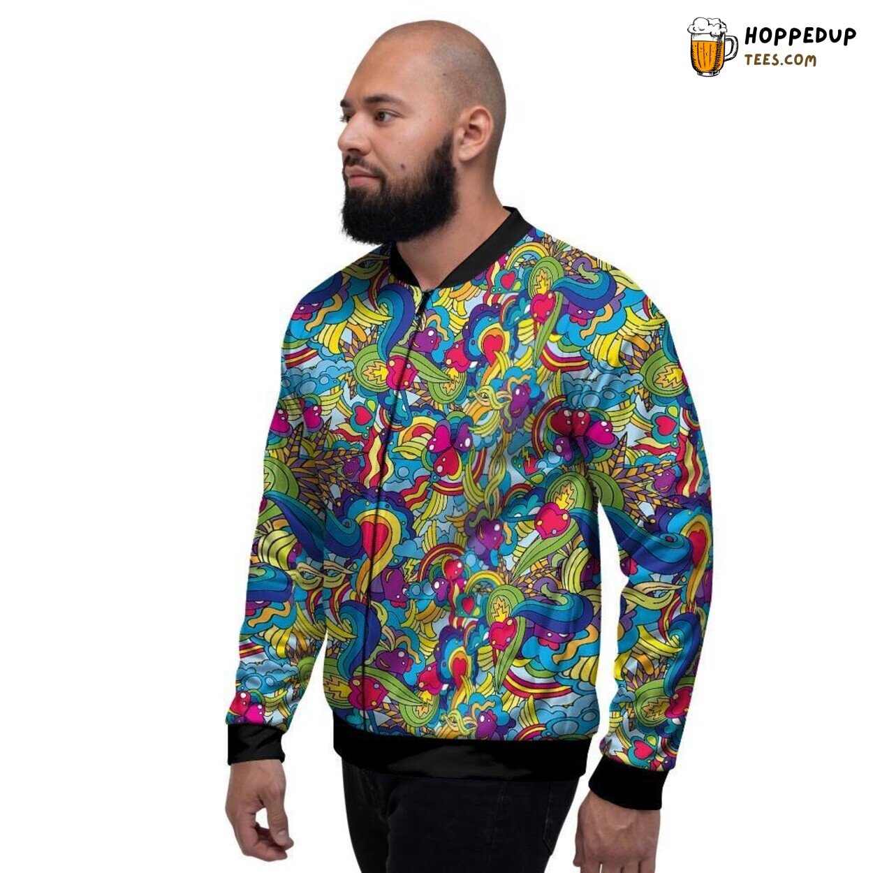 Valentine Hippie Trippy Heart Design Men’s Bomber Jacket Love Celebration Style